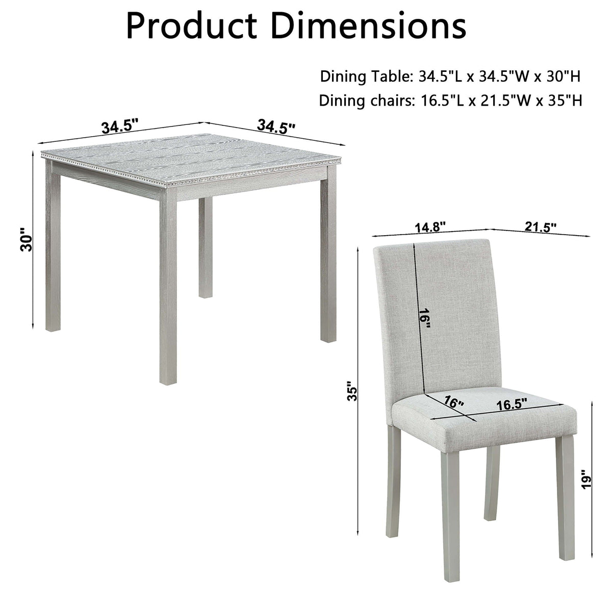 Dining Table Set with Crystal Decoration and Upholstered Chairs - Gray or White