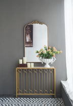 Baroque Inspired Arch Wall Mirror with Ornate Design - Gold or Black