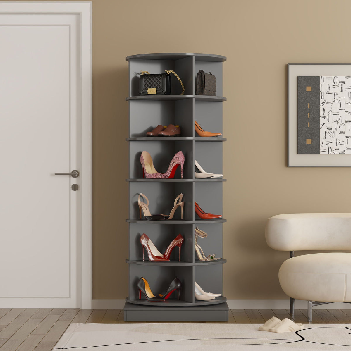 360 Rotating Shoe Cabinet 6 Layers with Space-Saving Rotating Design - Multiple Colors