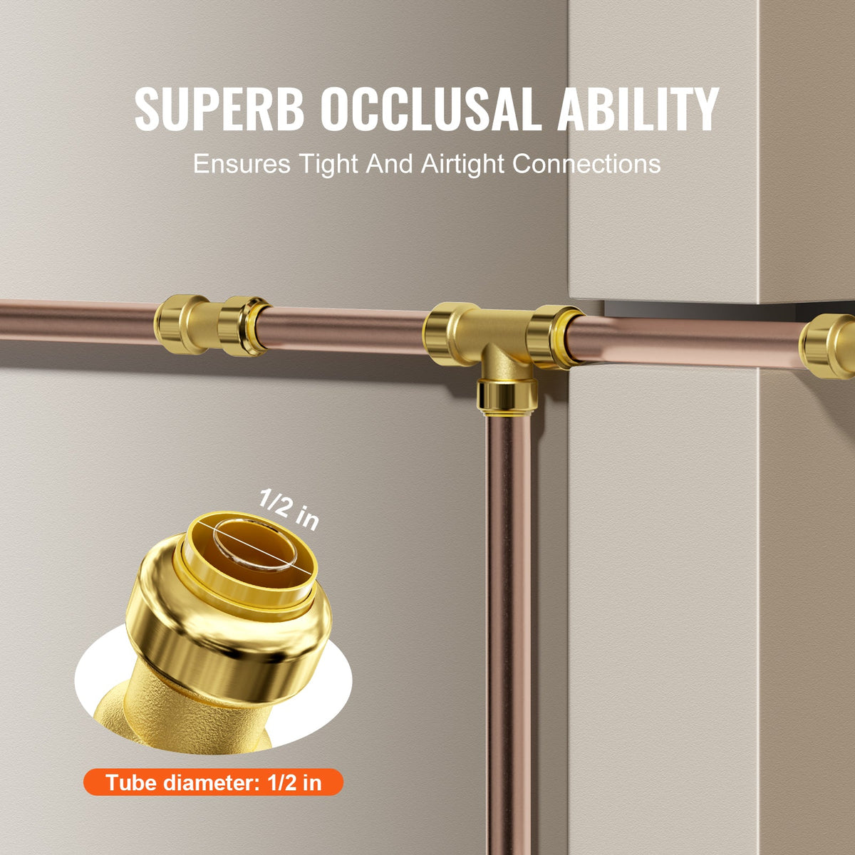 1/2" Brass Pipe Fittings Set with Push-Fit Installation - Brass