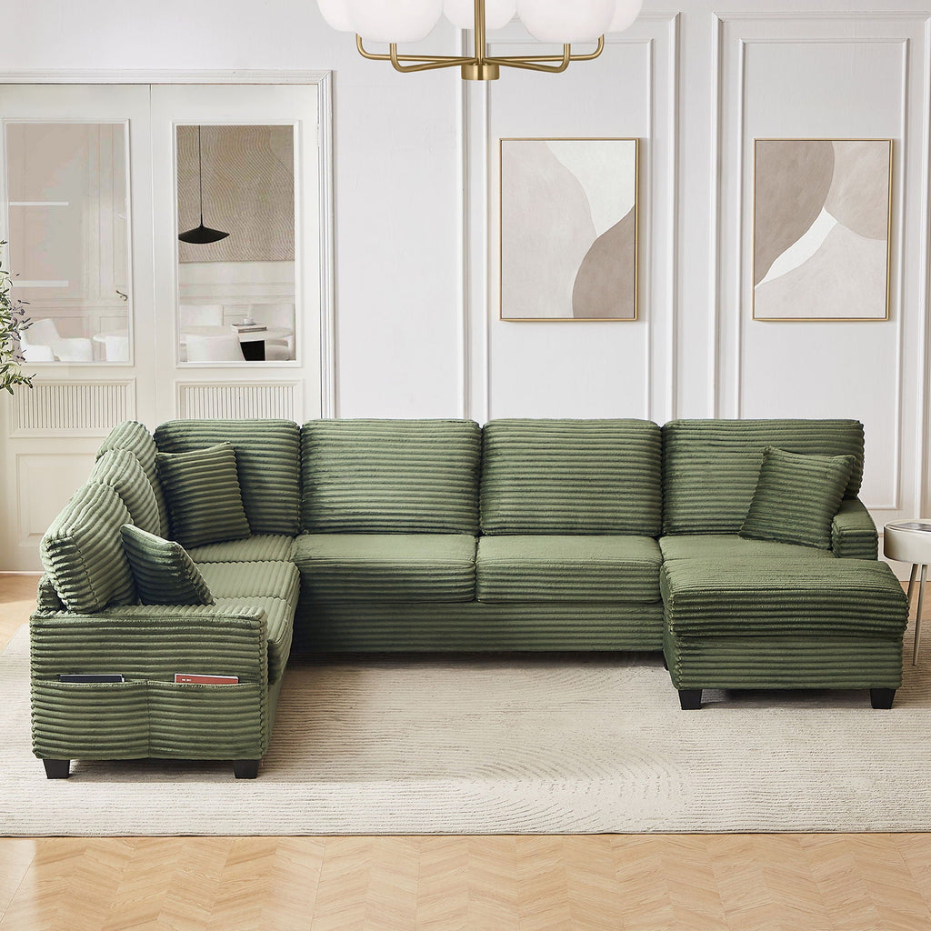 U-Shaped Upholstered Sectional Sofa with Movable Ottoman
