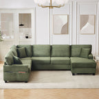 U-Shaped Upholstered Sectional Sofa with Movable Ottoman
