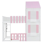 Full Over Full House Bunk Bed with Storage - Pink