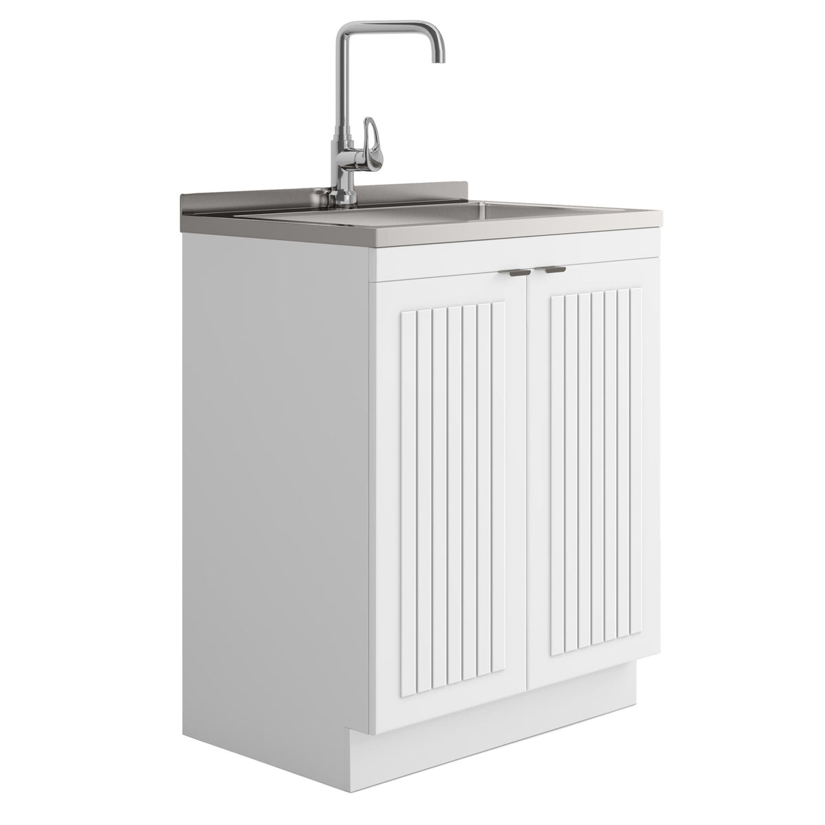 Laundry Cabinet with Stainless Steel Sink and Faucet - White