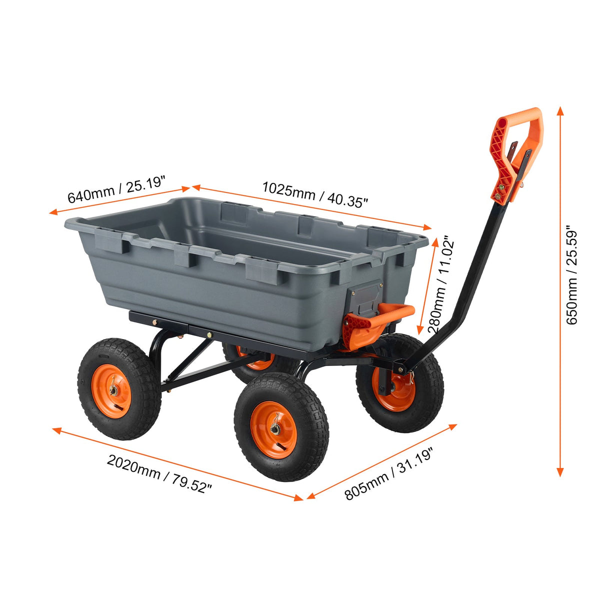 Dump Cart with Poly Body and Steel Frame - 1200 lbs Capacity, Black
