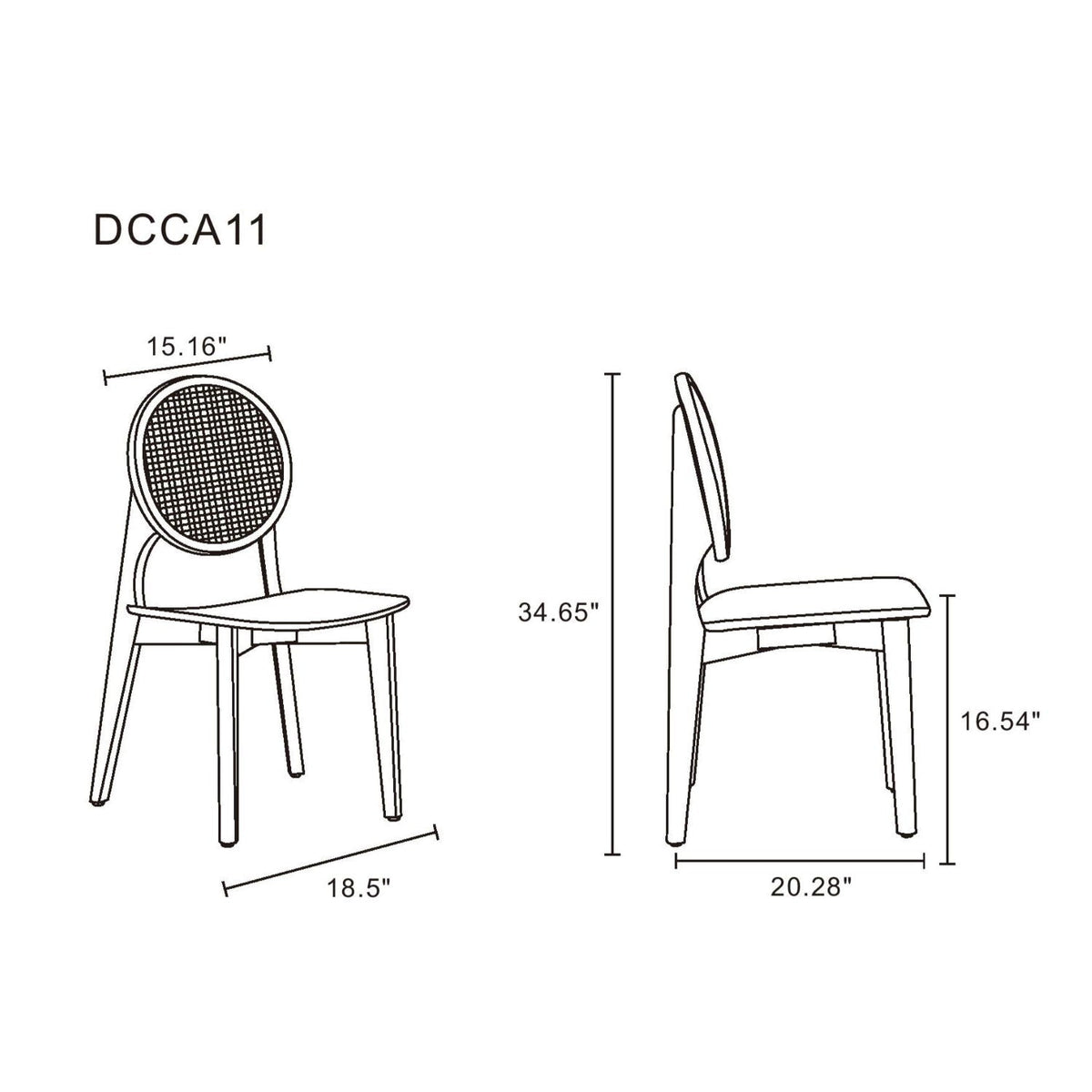Rattan Cane Backrest Dining Chair Set with Solid Wood Frame - Black or Light Brown