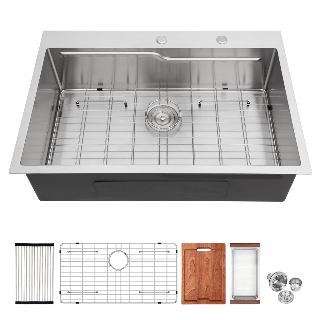 33" Drop In Kitchen Sink with Noise Reduction - Brushed Nickel