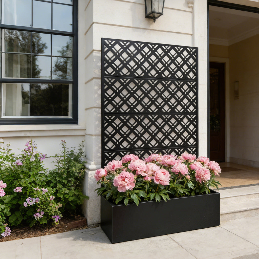 Metal Planter Raised Garden Bed with Trellis - Iron