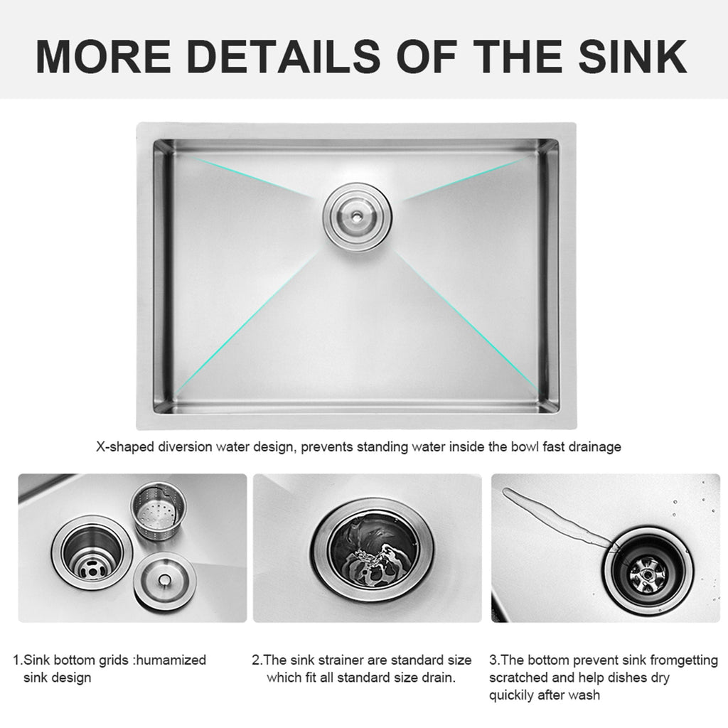 Modern Undermount Stainless Steel Kitchen Sink 16 Gauge, Deep Single Bowl - Gray