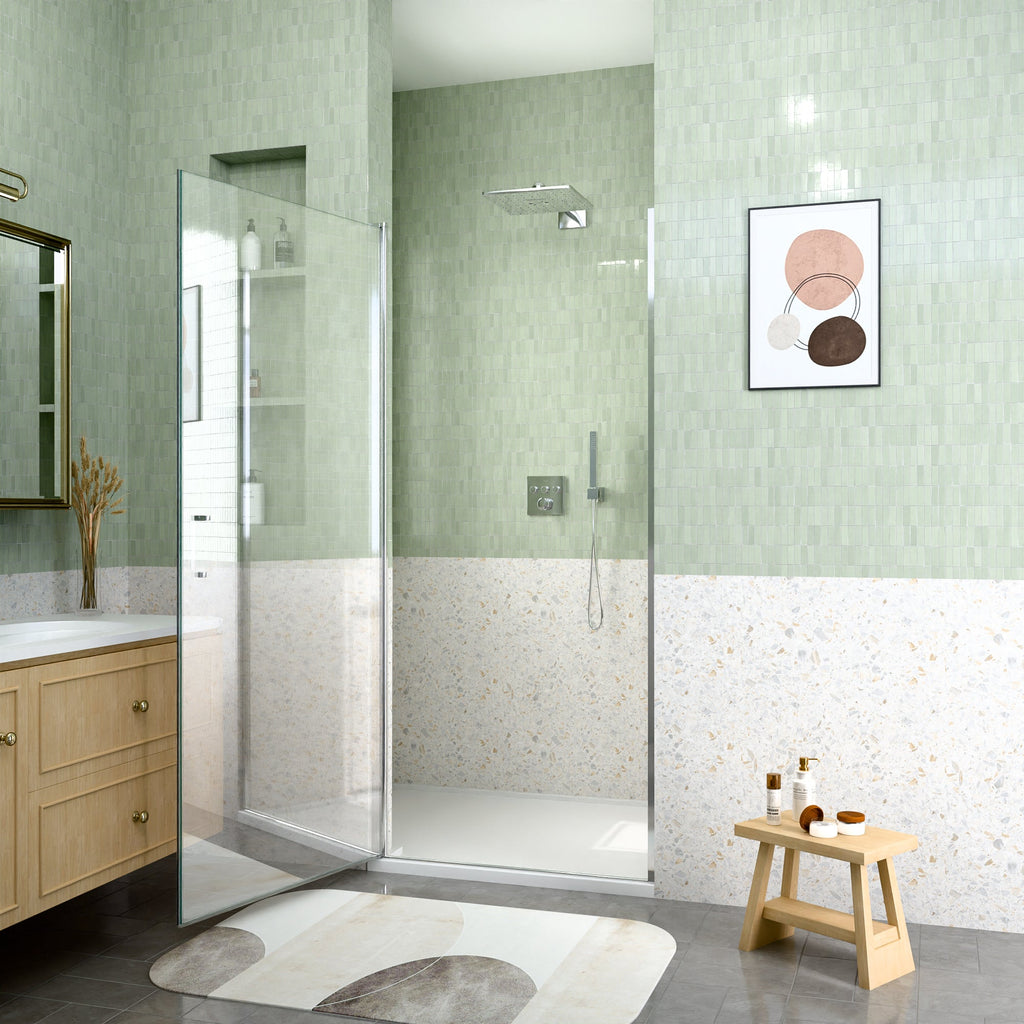Semi-Frameless Pivot Shower Door with Magnetic Soft-Close - Chrome