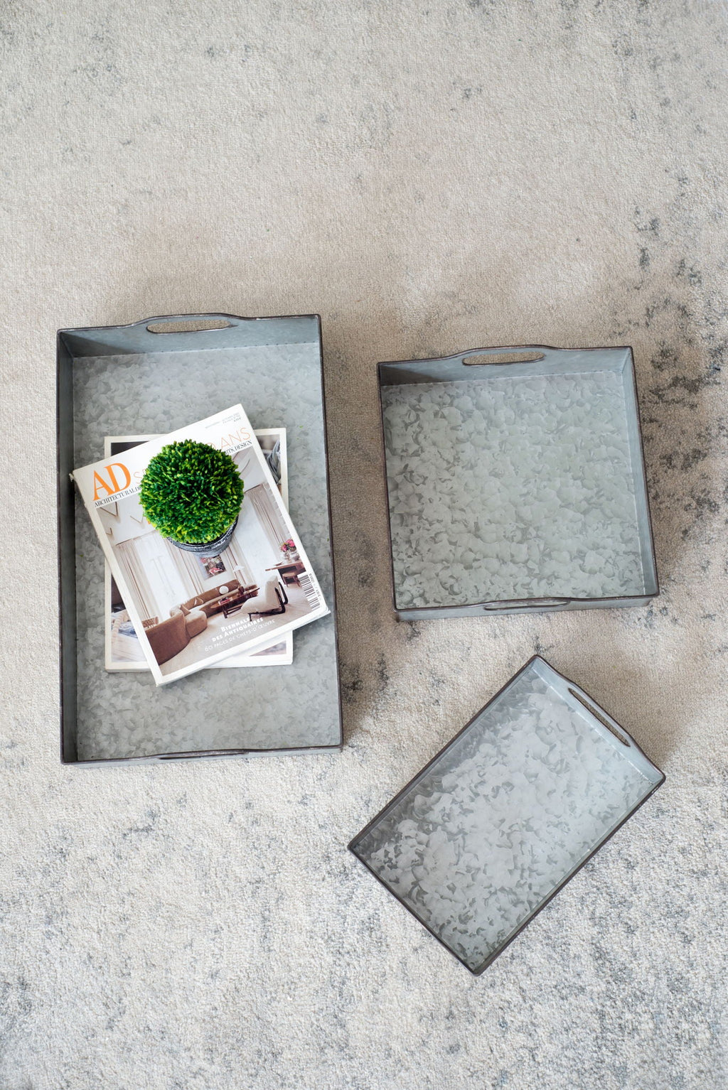 Decorative Galvanized Nesting Trays with Rustic Design - Gray