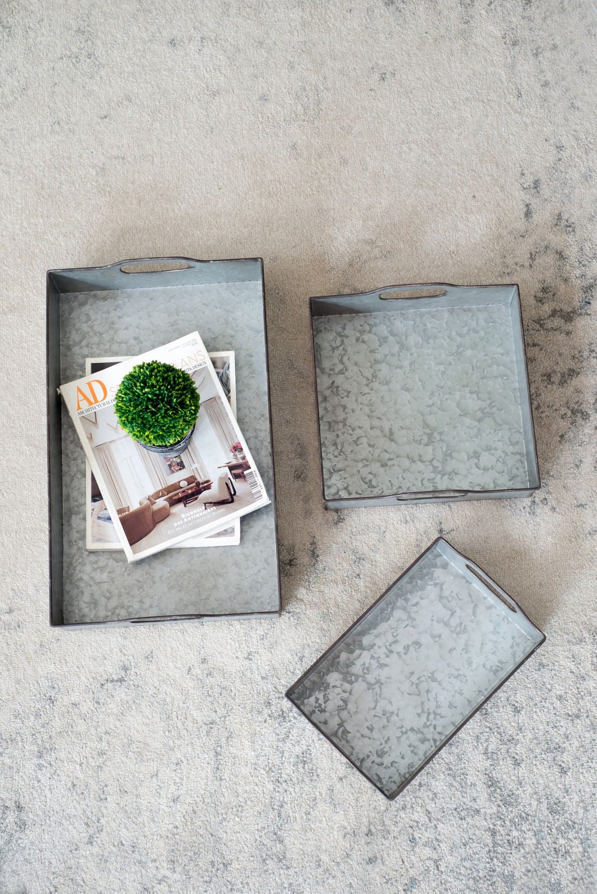 Decorative Galvanized Nesting Trays with Rustic Design - Gray