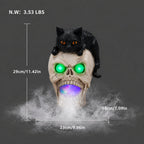 Halloween Cat Skull Statue with Glowing Features - Black White