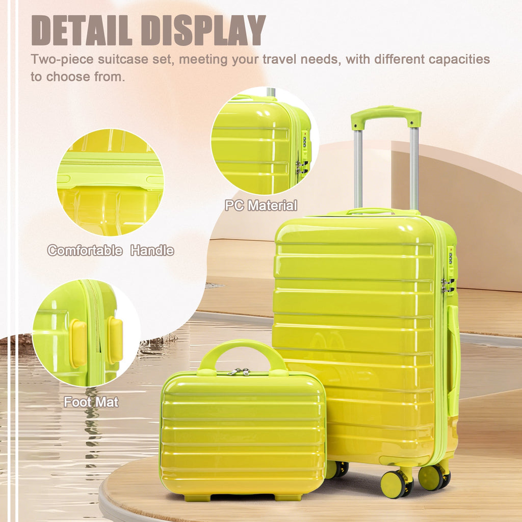 2-Piece Polycarbonate Spinner Wheel Luggage Set with Lock - Green & Yellow