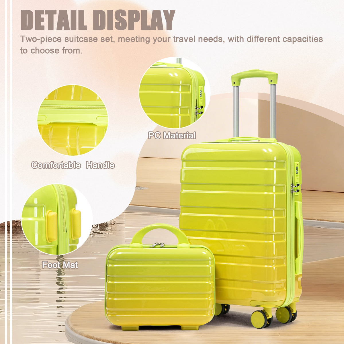 2-Piece Polycarbonate Spinner Wheel Luggage Set with Lock - Green & Yellow