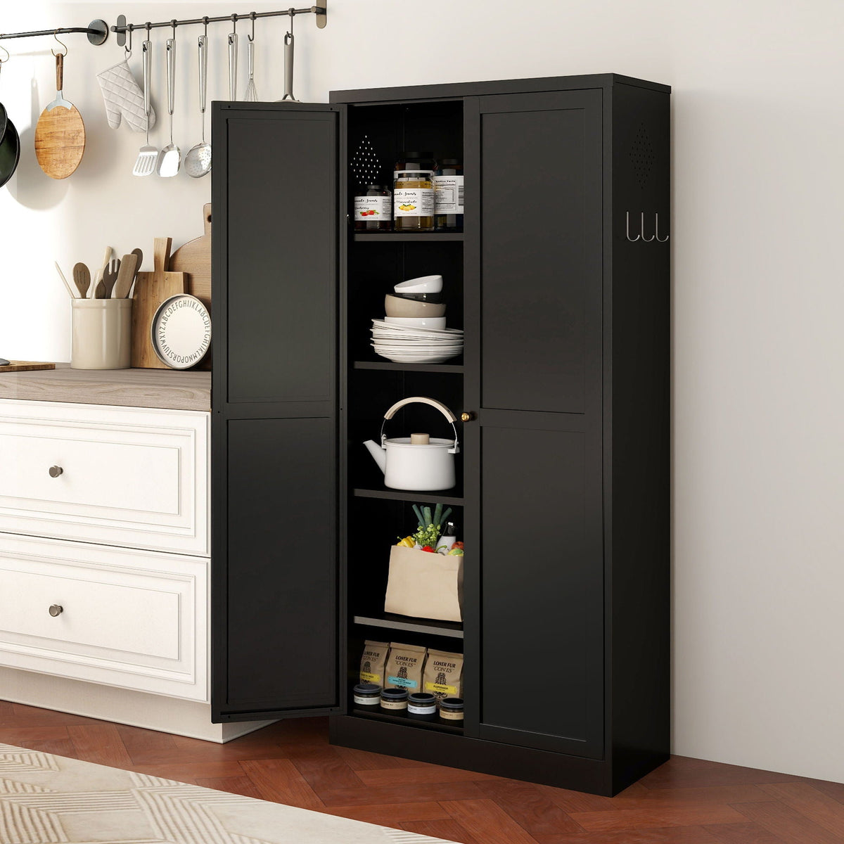 Kitchen Pantry Cabinet With 4 Adjustable Shelves