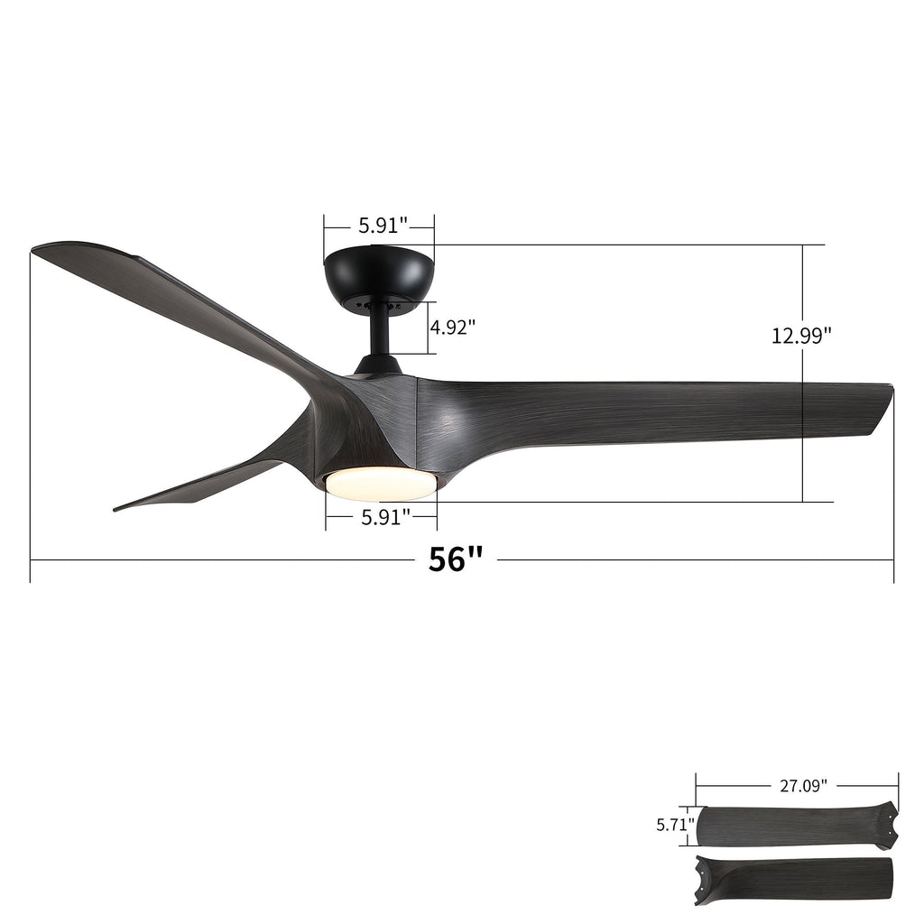 Reversible Quiet Motor Ceiling Fan Light with ABS Blades - Black