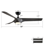 Reversible Quiet Motor Ceiling Fan Light with ABS Blades - Black