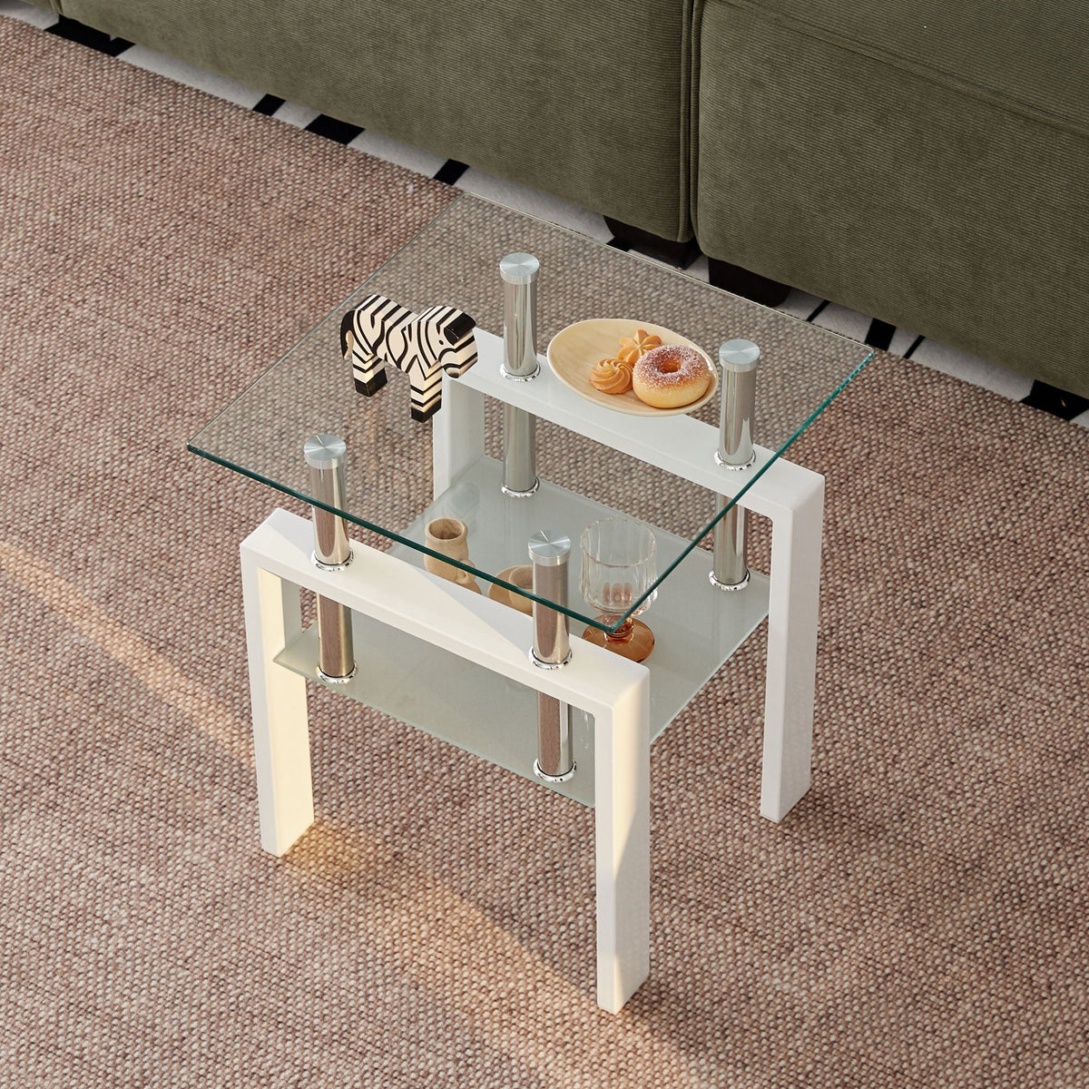 Tempered Glass Coffee Table with Storage - Black or White
