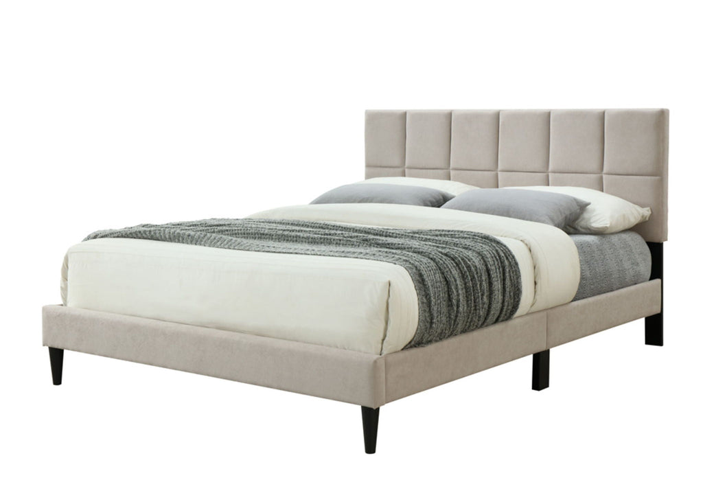 Gray Full Size Upholstered Bed with USB Charging Ports - Modern Squares Headboard