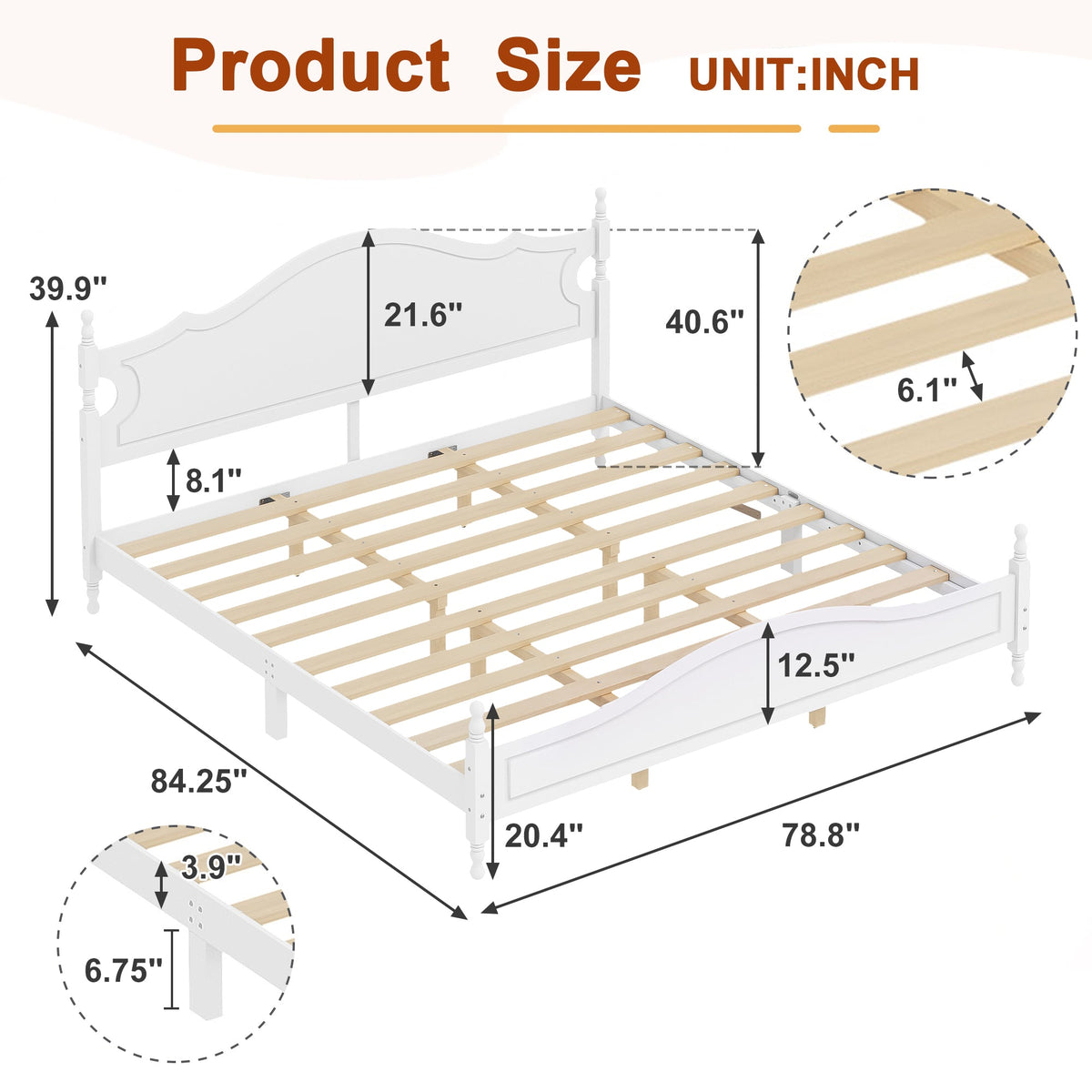 King Bed Frame with Headboard