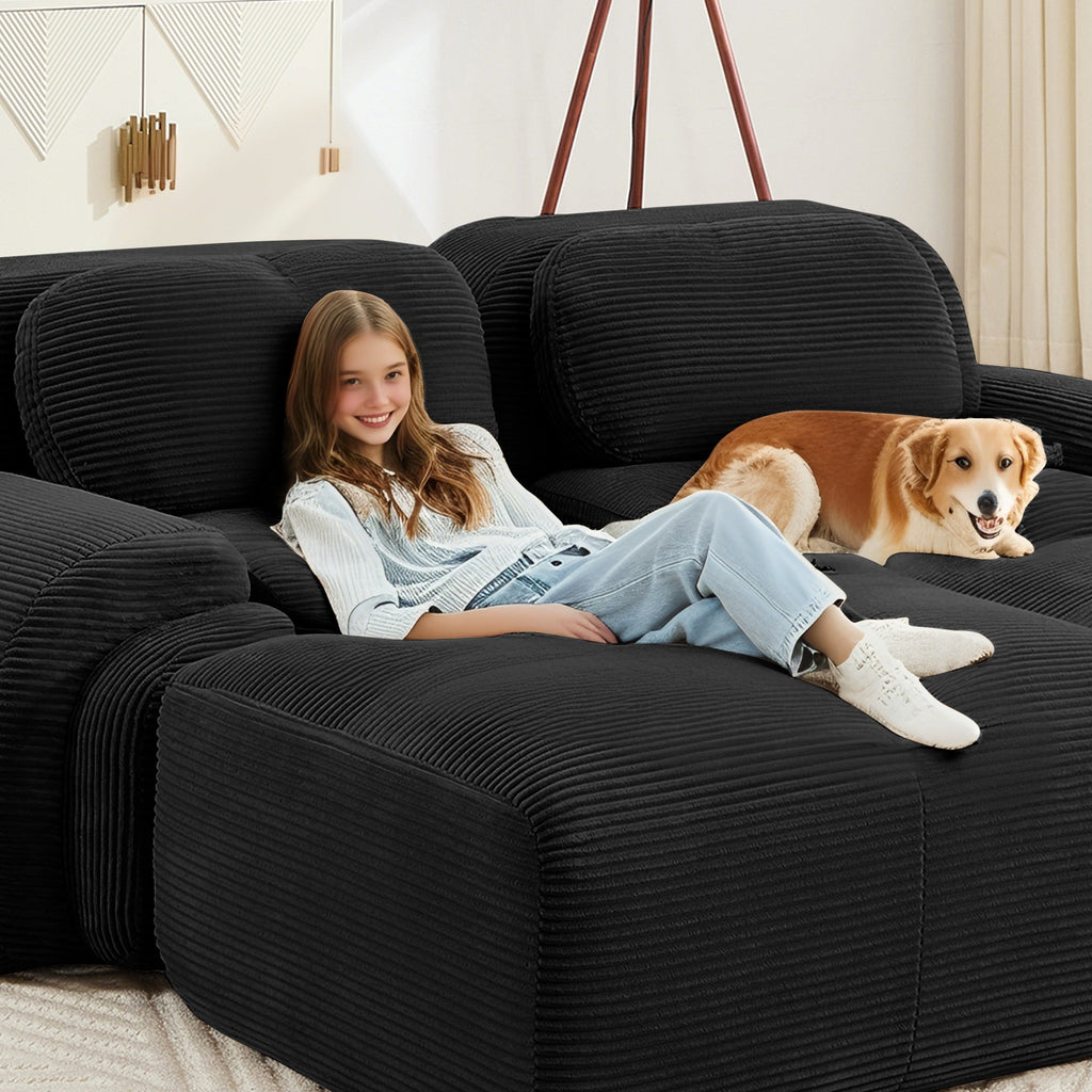 U-Shaped Modular Sofa with Ergonomic Design - Corduroy Fabric