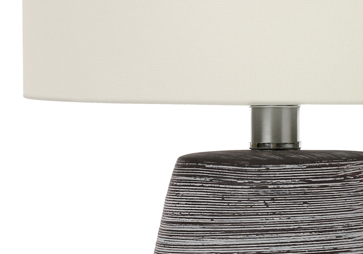 Contemporary Ceramic Table Lamp with Ivory Linen Shade - Gray and Cream