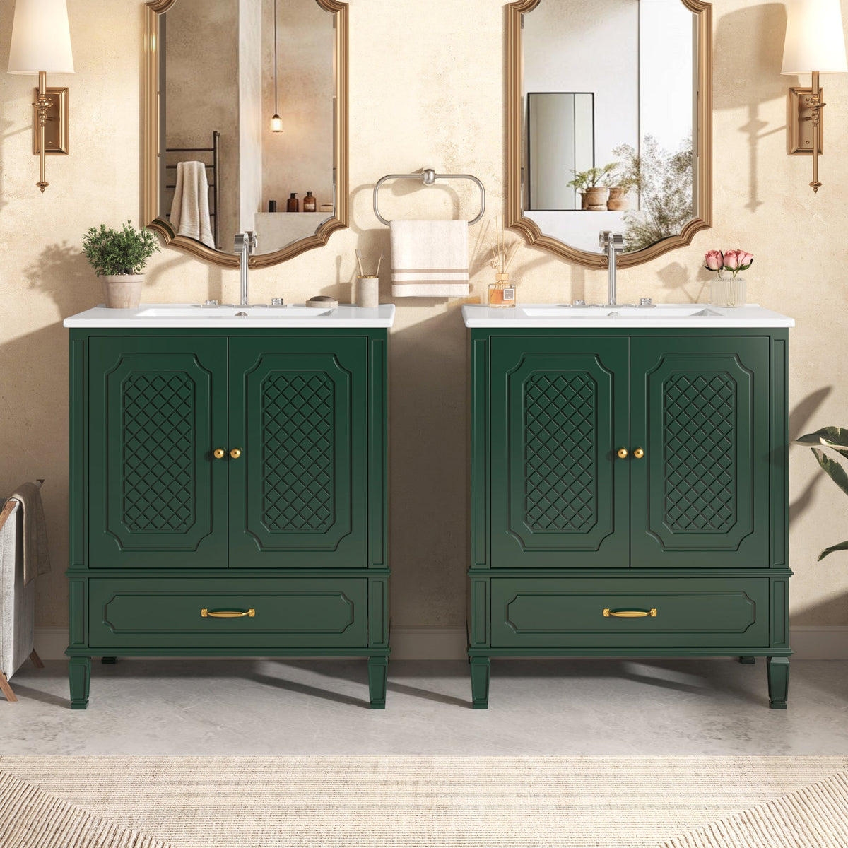 60" Double Sink Bathroom Vanity with Ample Storage - Green