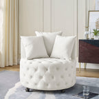 Modern Upholstered Swivel Chair with Button Tufted Design and Movable Wheels - Multiple Colors