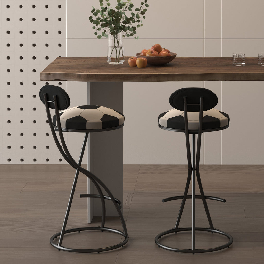 Upholstered S-shaped Barstools Set of 2 with Velvet Football Print - Black