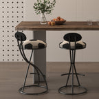 Upholstered S-shaped Barstools Set of 2 with Velvet Football Print - Black