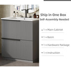 Fluted Bathroom Vanity with Ceramic Sink and Moisture-Proof Cabinet - 30" Wide