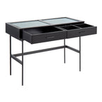 Contemporary Console Table with Tempered Glass Top - White or Black