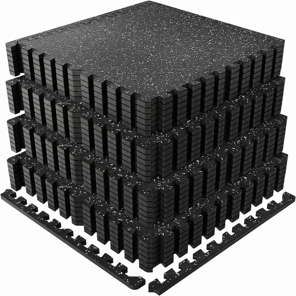 0.6 Inch Thick Gym Floor Mats with EVA Foam - Black
