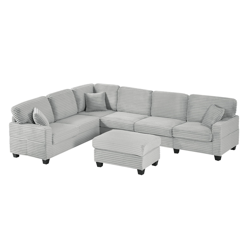 U-Shaped Upholstered Sectional Sofa with Movable Ottoman
