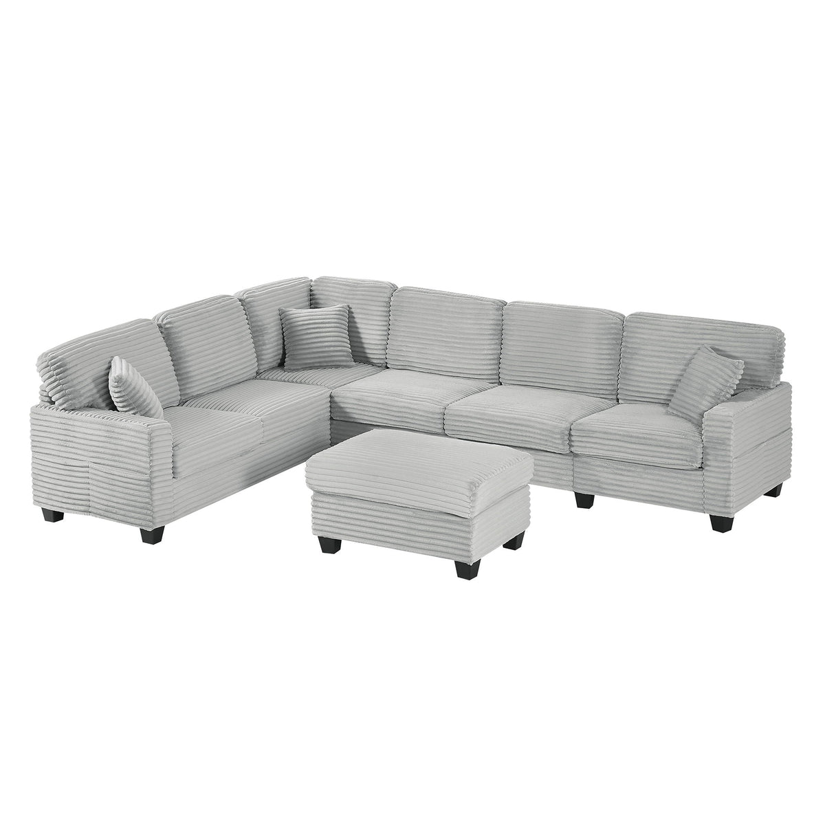 U-Shaped Upholstered Sectional Sofa with Movable Ottoman