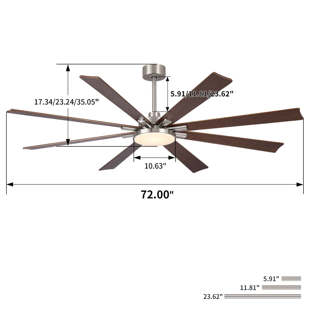 Large Ceiling Fan with Dimmable LED Light and Remote Control - Black or Dark Brown