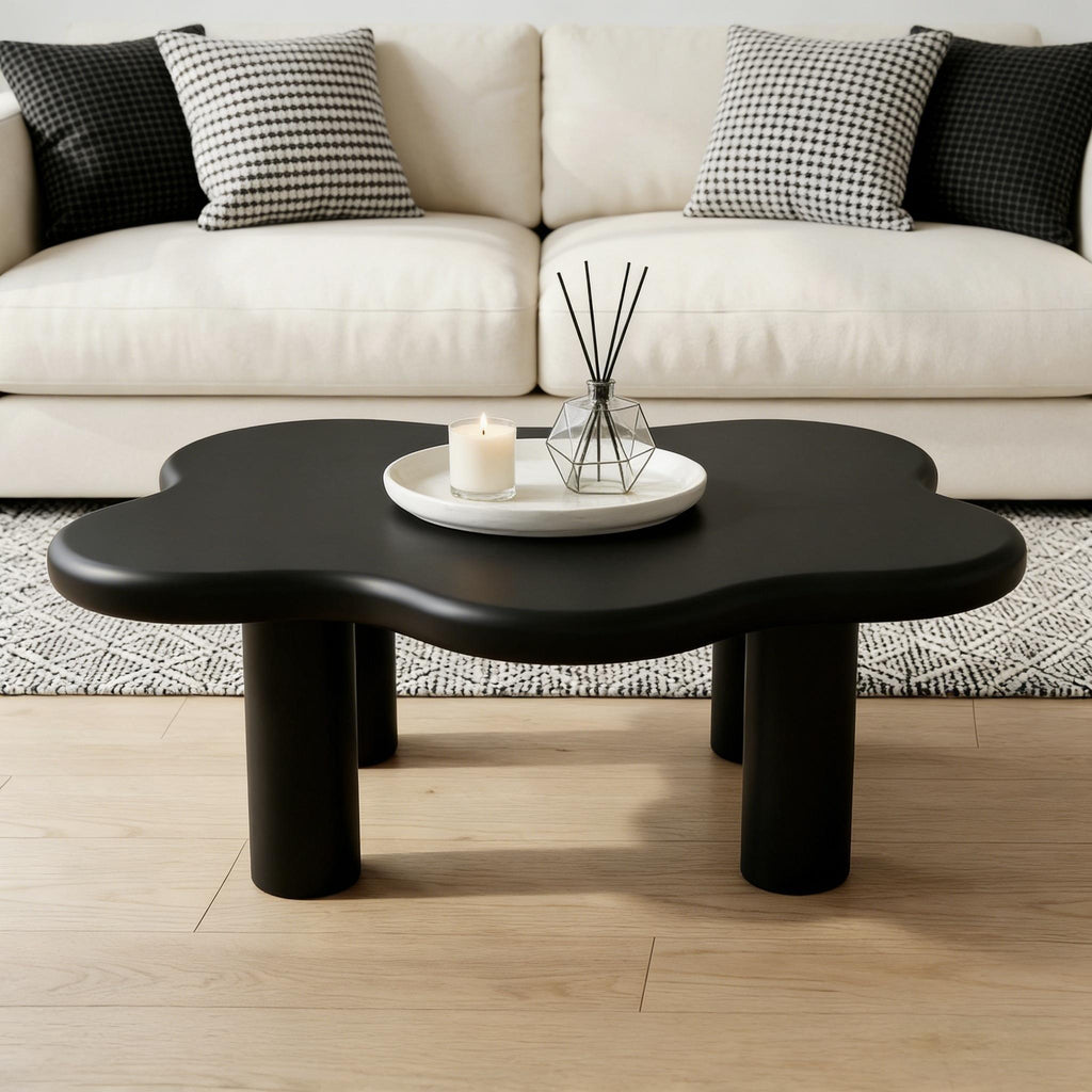 Cloud Shaped Coffee Table with 4 Round Legs - White, Black, or Light Brown