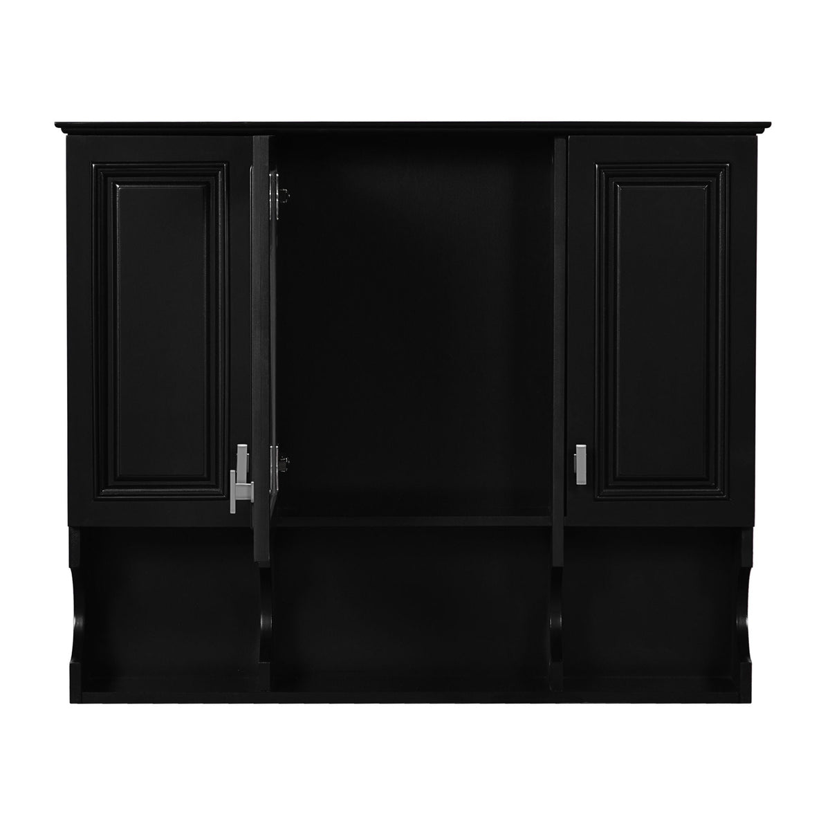 Wall Mounted Bathroom Medicine Cabinet With Mirror & Open Shelves