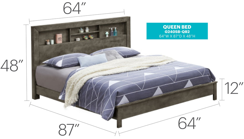 Transitional Storage Bed with Headboard Shelving - Multiple Colors