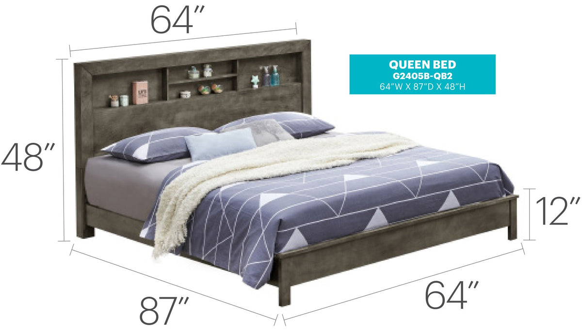 Transitional Storage Bed with Headboard Shelving - Multiple Colors