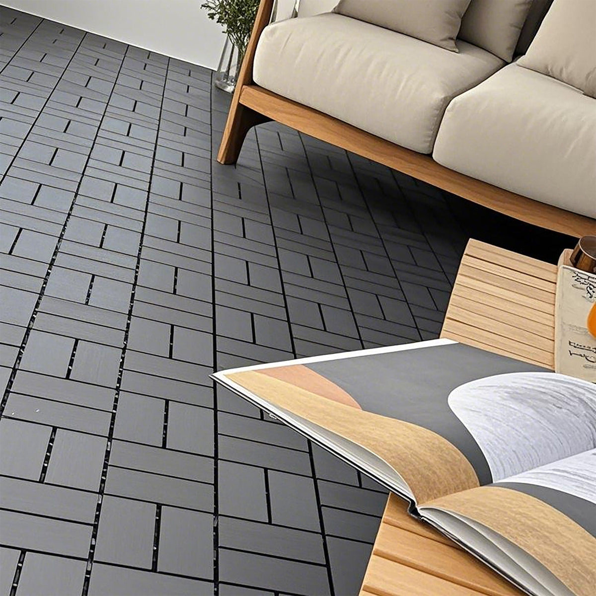 Plastic Interlocking Deck Tiles with Waterproof Drainage - Dark Gray or Brown