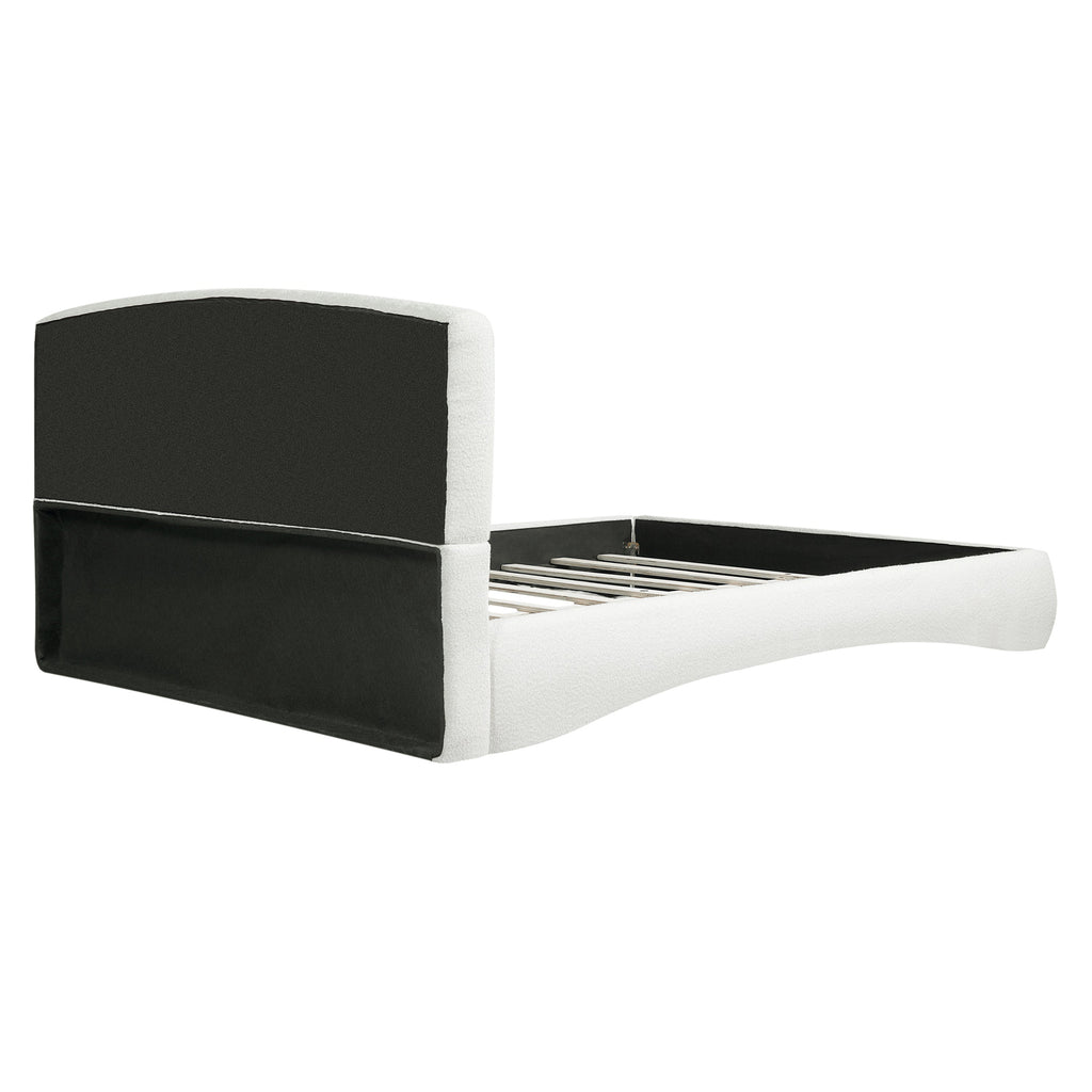 Curved Upholstered Bed with Smart Ambient Lighting - Boucle Fabric
