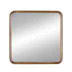 Square Mirror with Wood Frame, Minimalist Wall Mirror with Curved Edges - Brown