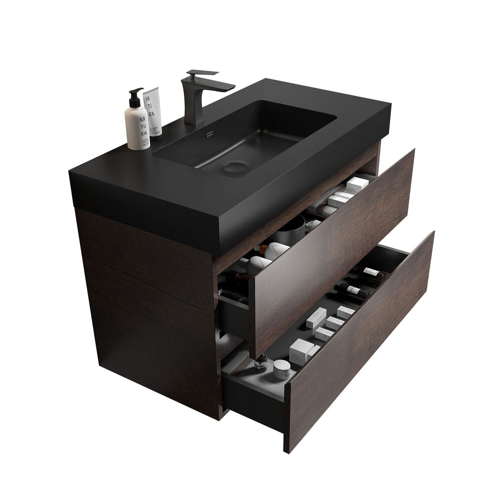Alice Wall-Mounted Bathroom Vanity with Integrated Sink - Black or White