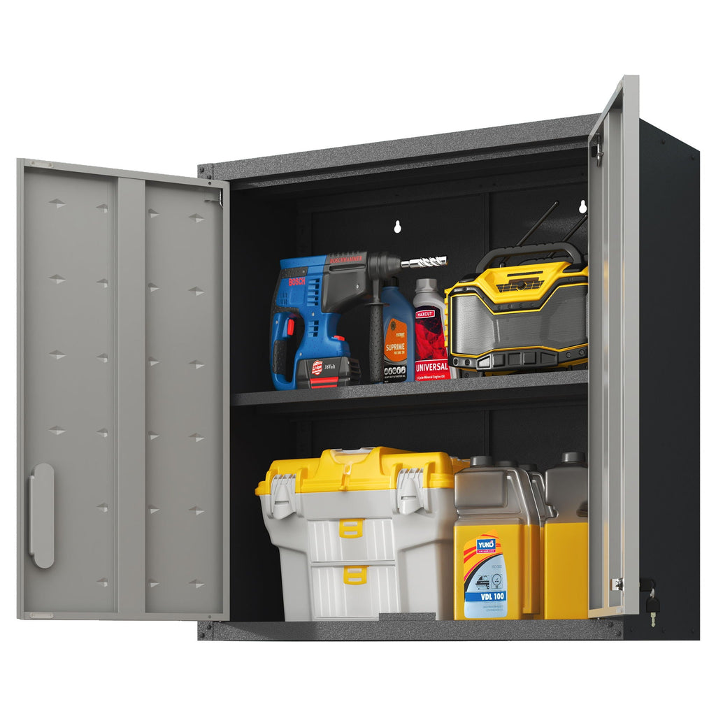 Metal Wall Mounted Tool Storage Cabinet with 2 Locking Doors and Adjustable Shelf - Gray or Black