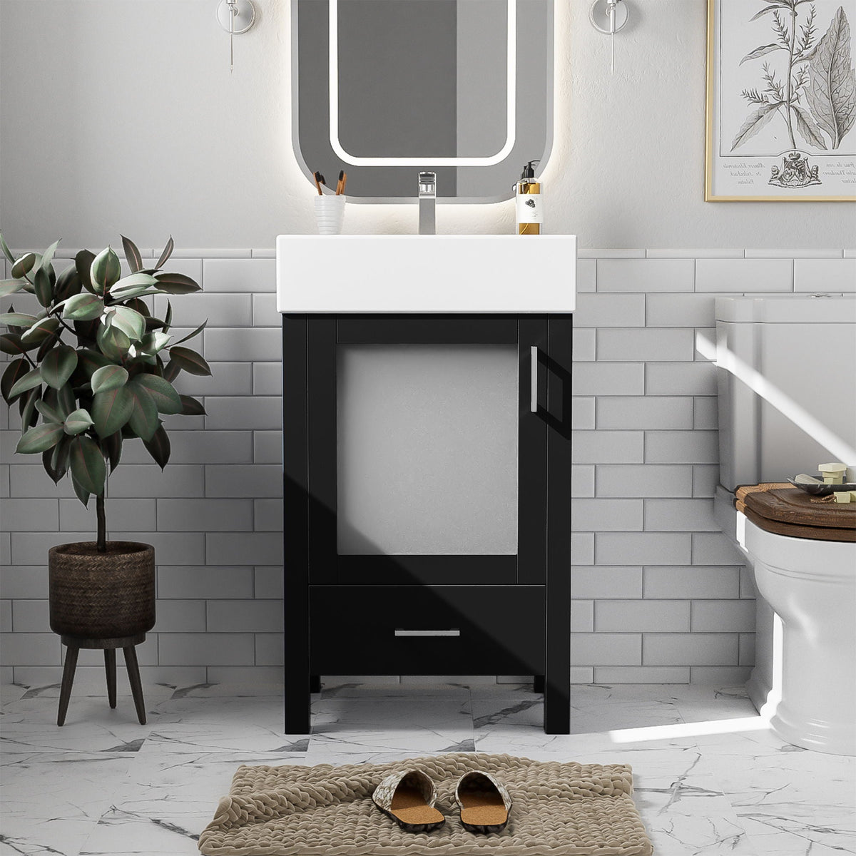 Bathroom Vanity with Ceramic Sink and Ample Storage - Blue, Green, or Black