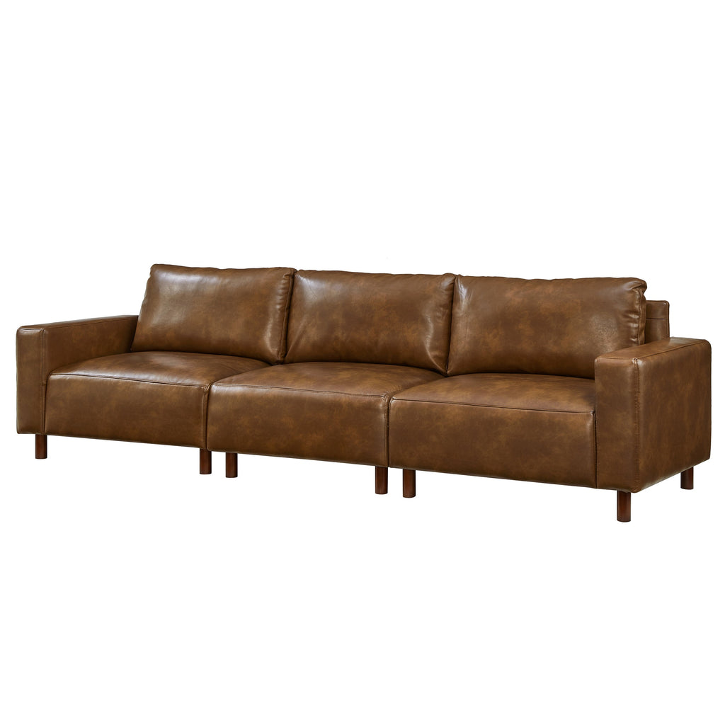 Luxury PU Leather Sofa 112" with Solid Wood Base - Brown