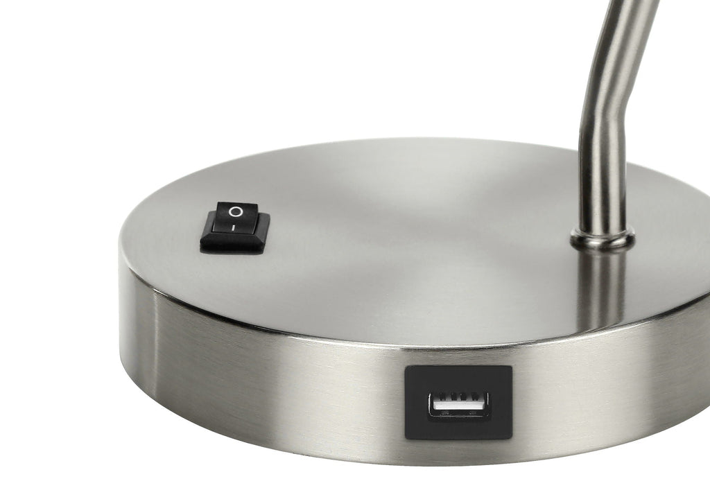 Modern Nickel Table Lamp with USB Port - Silver