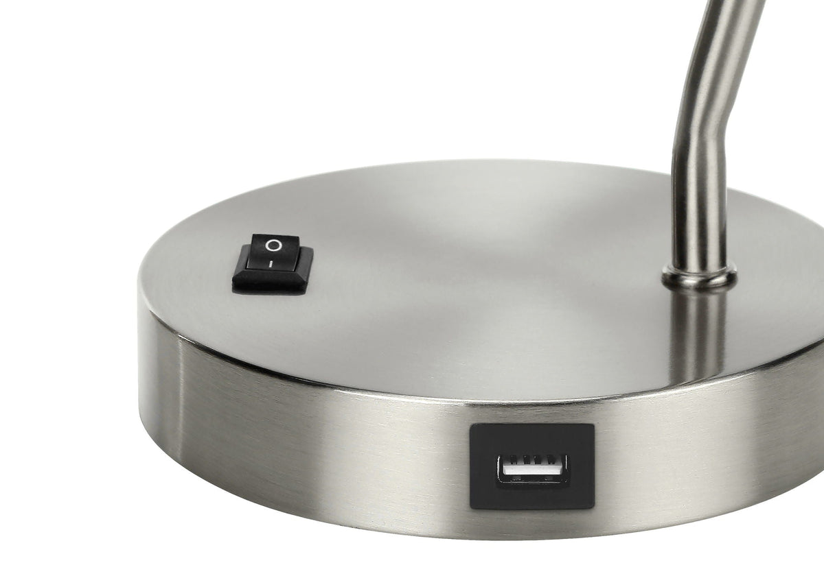 Modern Nickel Table Lamp with USB Port - Silver